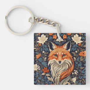 Porte-clés Vintage William Morris Inspiré Floral Renard Rouge