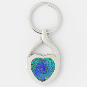 Porte-clés Violet Bleu Abstrait Rétro Tourbillon Liquide Psyc