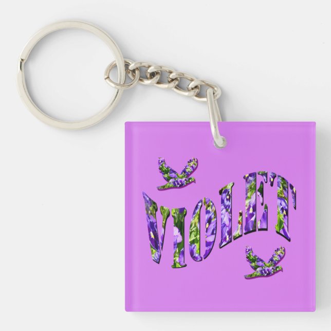 Porte-clés Violet, Dames Nom Fabriqué Avec Des Pansies Violet (Devant)