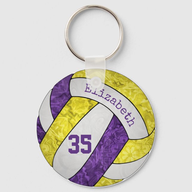 Porte-clés violet jaune blanc filles de volley-ball sportif (Recto)