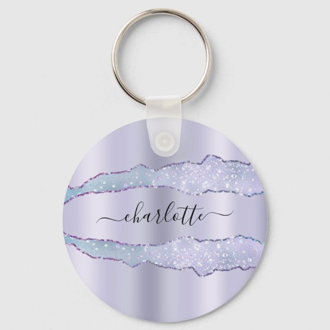 Porte-clés Violet lavande agate marbre nom parties scintillan (Recto)
