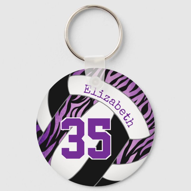 Porte-clés violet noir zèbre rayures accent filles volleyball (Recto)
