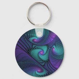 Porte-clés Violet Rencontre Turquoise Moderne Art Fractal Abs