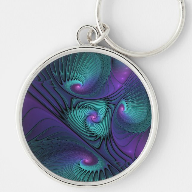 Porte-clés Violet Rencontre Turquoise Moderne Art Fractal Abs (Devant)