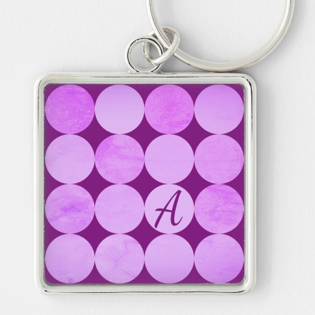 Porte-clés Violet, Violet Magenta et Cercles roses Monogramme (Devant)