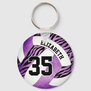Porte-clés violet w zèbre rayures accent filles volleyball