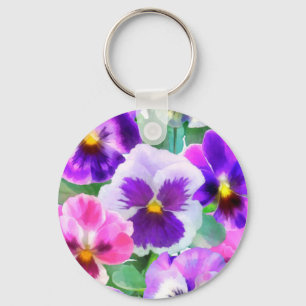 Porte-clés Violets colorés Pansy Flower Motif