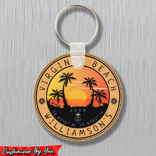 Porte-clés Virginia Beach USA Retro Sunset Souvenirs 60s