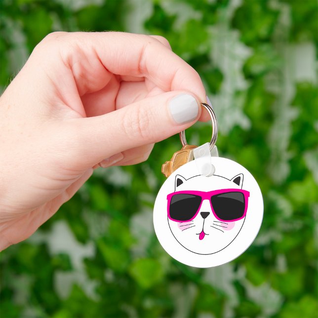 Porte-clés Visage de chat cool avec lunettes de soleil roses  (Créateur téléchargé)