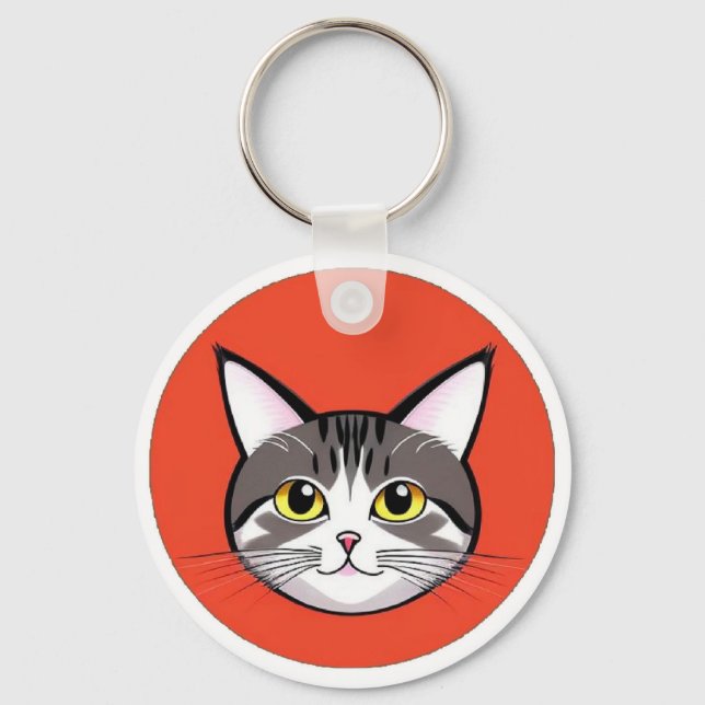 Porte-clés Visage de chat de dessin animé mignon avec design  (Recto)
