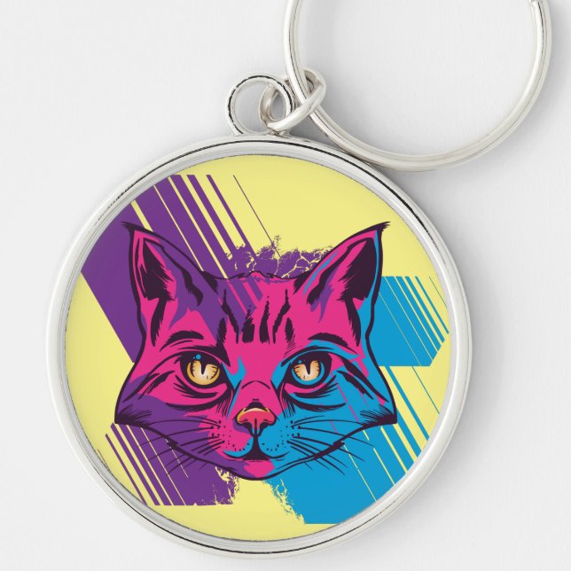 Porte-clés Visage de Chat Rose  (Devant)