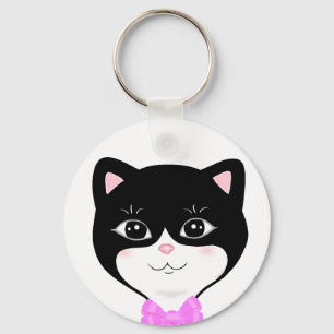 Porte-clés Visage de chat Tuxedo mignon