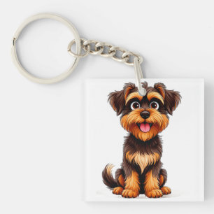 Porte-clés Visage de chien Griffon Belge de dessin animé drôl