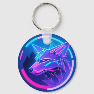 Porte-clés Visage de loup néon futuriste dans l'art géométriq