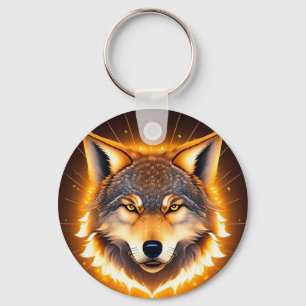Porte-clés Visage de Loup Radieux Illuminé par une Lumière Do