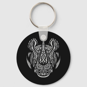 Porte-clés Visage de rhinocéros dessin ornemental