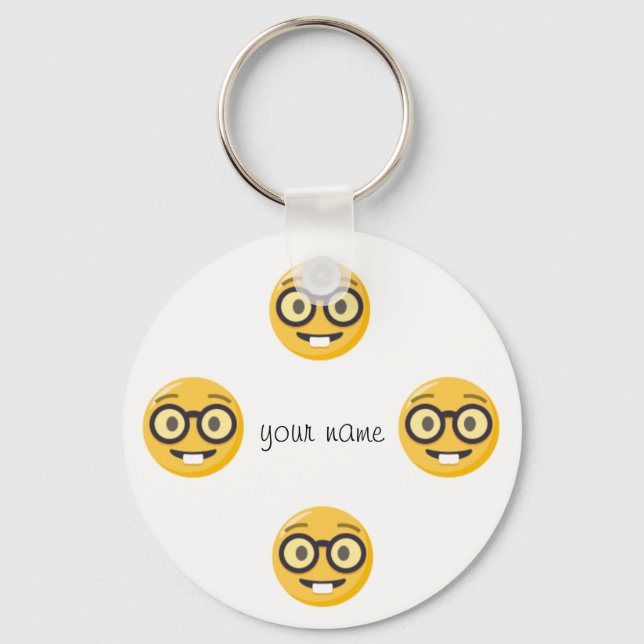 Porte-clés Visage Emoji nerd et '' Votre nom ici " (Recto)