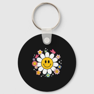 Porte-clés Visage Sourire Fleur de Daisy Rétro Heureux Style 