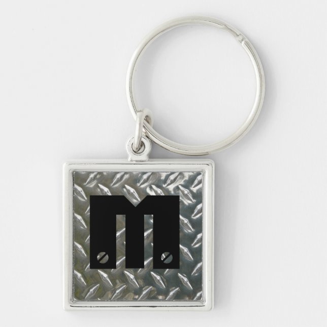 Porte-clés Vissé sur l'initiale - Checkerplate en aluminium (Devant)