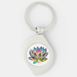 Porte-clés Vitrail Fleur de Lotus Colorée sur Fond Blanc