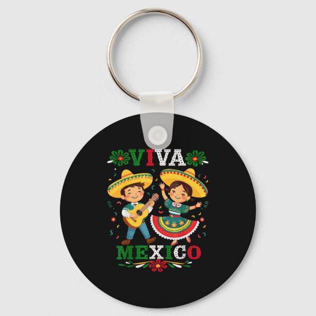 Porte-clés Viva Mexico Cute Cartoon Mexican Boy &amp; Girl In (Recto)