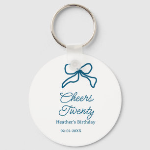 Porte-clés Vive vingt nœud papillon bleu nom date boho ret