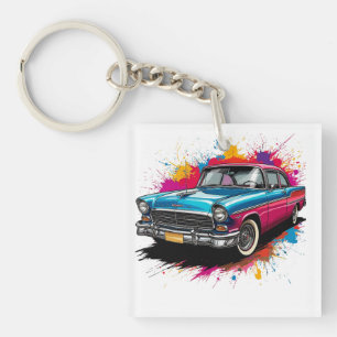 Porte-clés Voiture Ancienne avec Projections de Peinture Colo