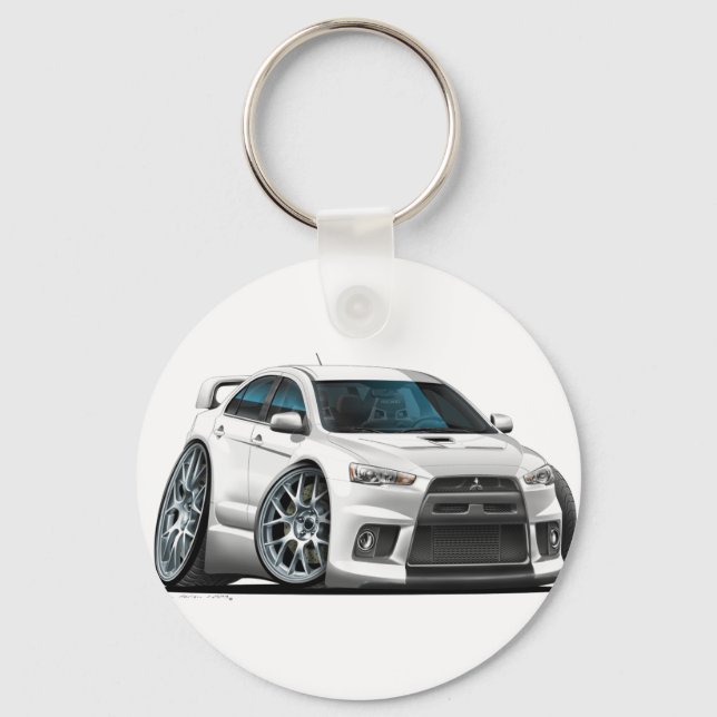 Porte-clés Voiture blanche Mitsubishi Evo (Recto)
