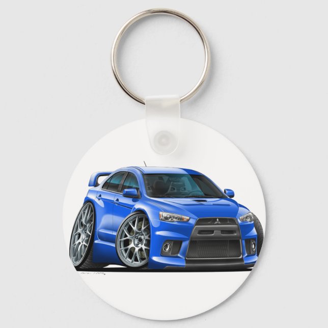 Porte-clés Voiture bleue Mitsubishi Evo (Recto)