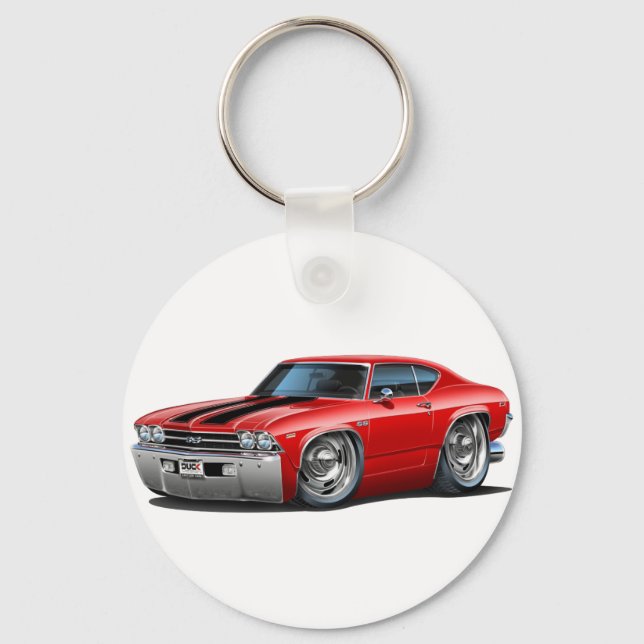 Porte-clés Voiture Chevelle rouge-noir 1969 (Recto)