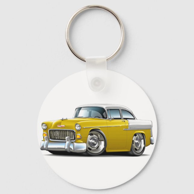 Porte-clés Voiture Chevy Belair jaune-blanc 1955 (Recto)