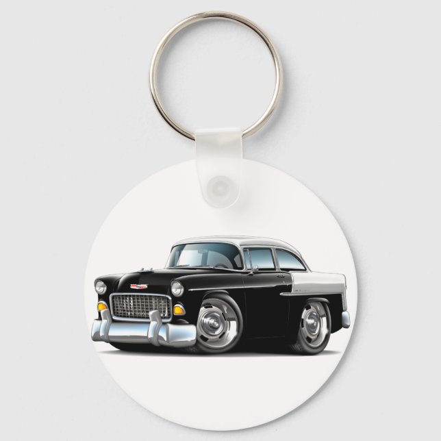 Porte-clés Voiture Chevy Belair noir-blanc 1955 (Recto)