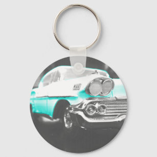 Porte-clés voiture classique Chevrolet Impala 1958 bleu vif