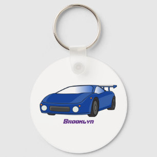 Porte-clés Voiture de sport bleue avec illustration airfos