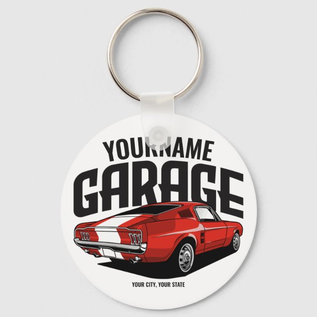 Porte-clés Voiture Muscle Personnalisée 1967 Garage Fastback  (Recto)
