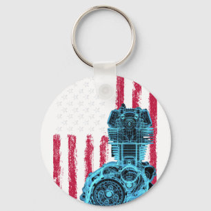 Porte-clés Voiture Musclée à Piston Drapeau Américain 9