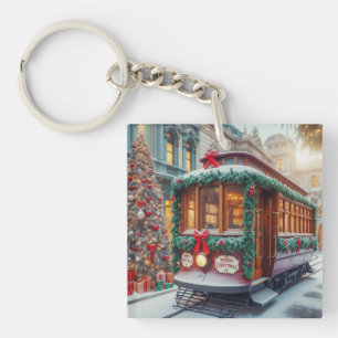 Porte-clés Voiturette de Noël Vintage en Porte - clé de neige