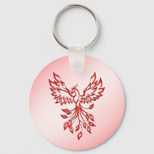 Porte-clés Vol d'un Phénix rouge sur fond rose