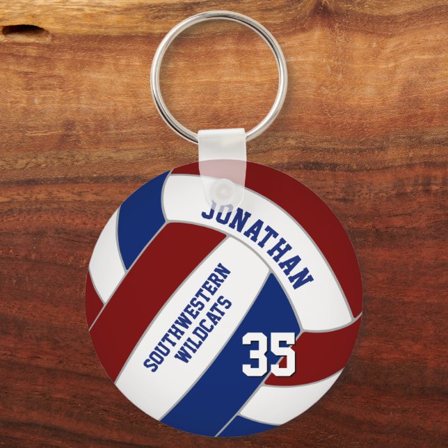Porte-clés volley-ball personnalisé bleu marron (Recto)