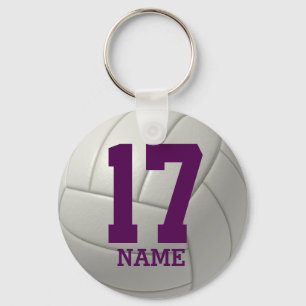 Porte-clés Volley-ball personnalisé (nom et numéro violet)