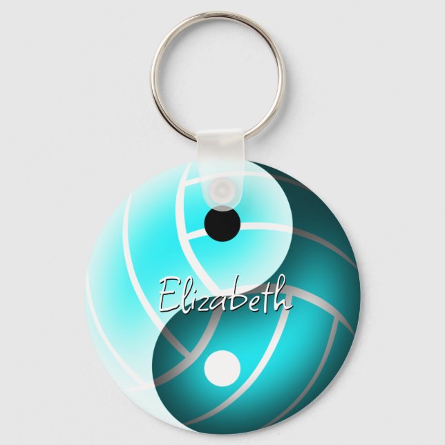 Porte-clés volley-ball yin yang turquoise personnalisé (Recto)
