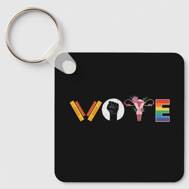 Porte-clés VOTE Books Uterus LGBT Support (Recto)