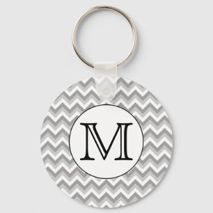 Porte-clés Votre Lettre. Monogramme Motif de Zigzag gris.