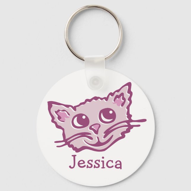 Porte-clés Votre nom mignon enfants graphique chat rose porte (Recto)