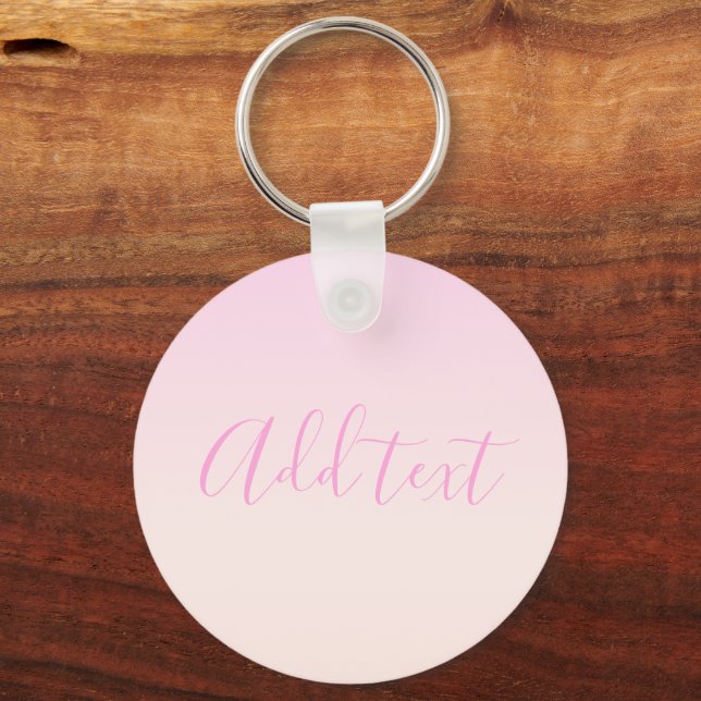 Porte-clés Votre texte | Élégant Script & Soft Blush Pink Omb (Recto)