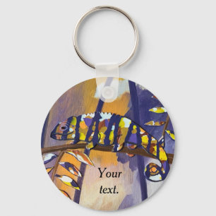 Porte-clés Votre texte Purple Orange Chameleon Porte - clés