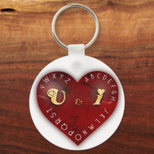 Porte-clés Vous et moi - jeu d'alphabet sur un coeur rouge