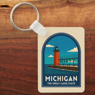 Porte-clés Voyage Ancien Michigan Phare Rétro Paysage