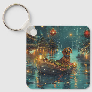 Porte-clés Voyage de Noël festif du teckel