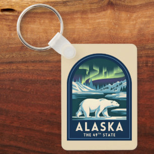 Porte-clés Voyage Rétro Aurores Boréales Ours Polaire Alaska